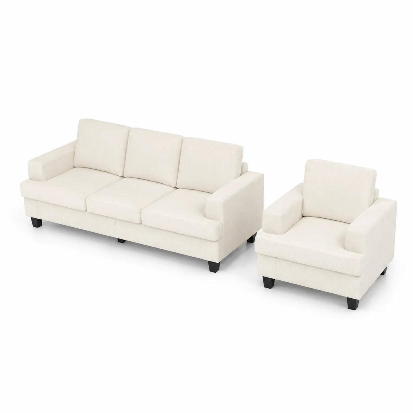 3-Sitzer Sofa-Set mit Sessel Weiß Stoffbezug