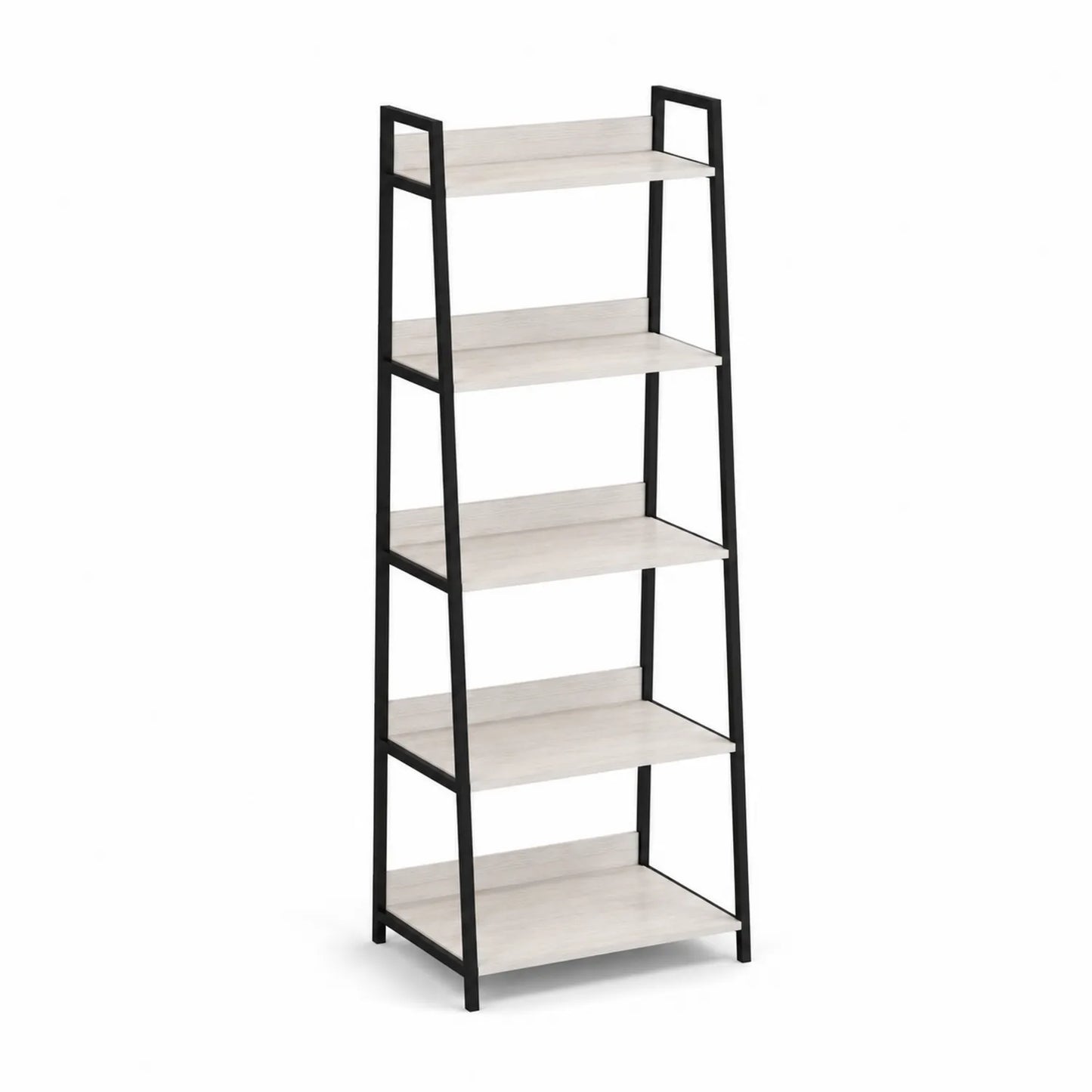 Leiterregal 5 Ebenen Weiß Schwarz Metall Holzwerkstoff 150cm