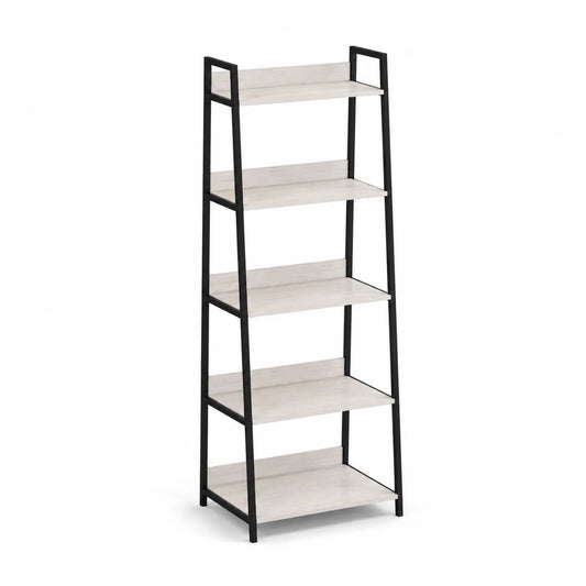 Leiterregal 5 Ebenen Weiß Schwarz Metall Holzwerkstoff 150cm
