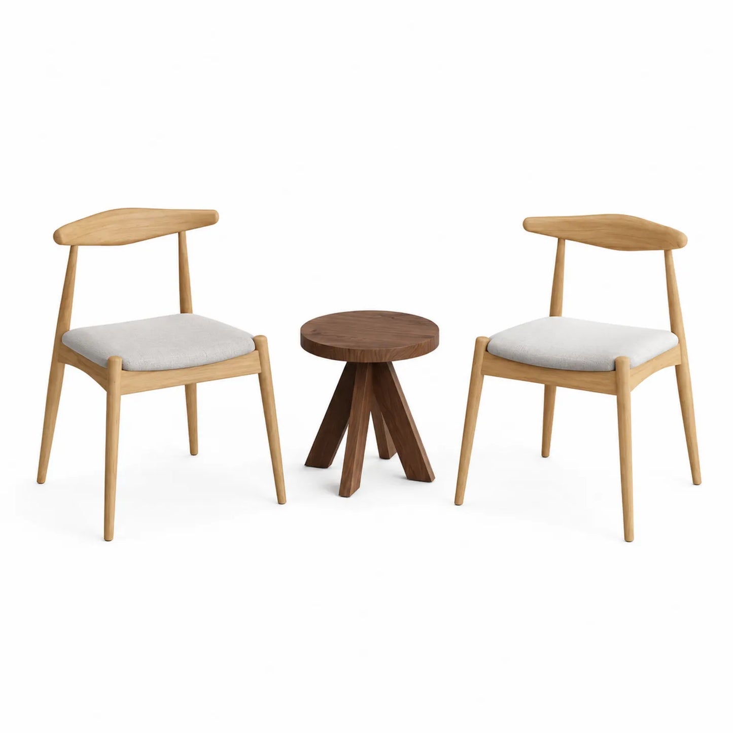 Esszimmerstuhl-Set aus Eiche und Leinen, 2er-Set mit Walnusstisch, Natur