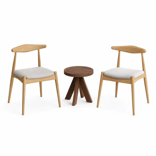 Esszimmerstuhl-Set aus Eiche und Leinen, 2er-Set mit Walnusstisch, Natur