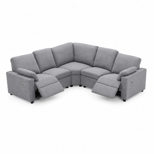 Ecksofa mit Liegefunktion Grau Metall und Polyester