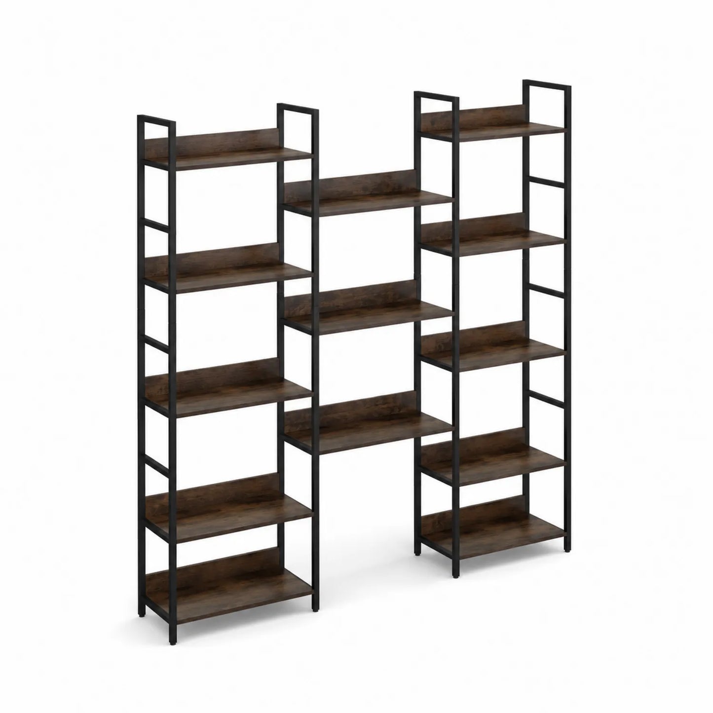 3-teiliges Bücherregal-Set aus Holz und Metall, Dunkelbraun