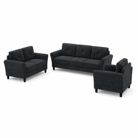 Mikrofaser Wohnzimmer Set 3-Sitzer + 2-Sitzer + Sessel Dunkelgrau