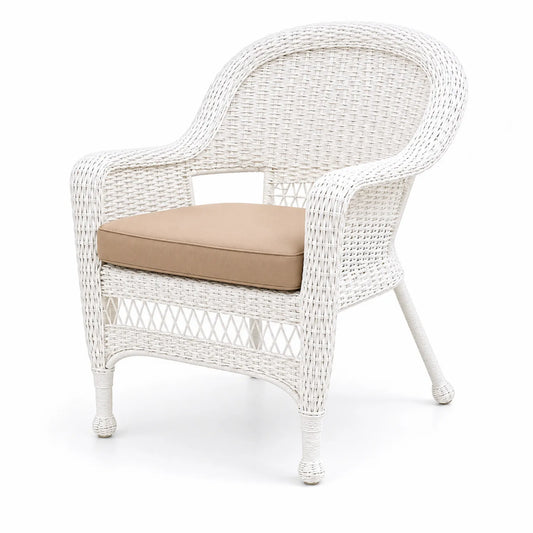 Outdoor-Stuhl Rattan Weiß mit Beige Kissen