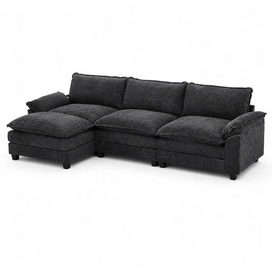 Ecksofa L-Form Stoff Dunkelgrau