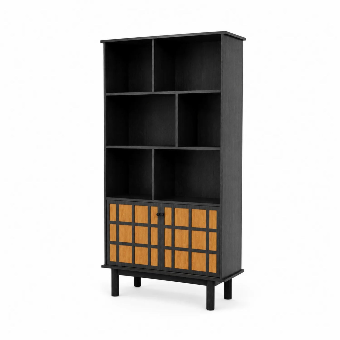 Bücherregal mit Türen, Holz, Schwarz/Braun