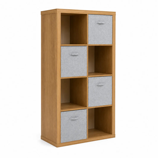 Regal mit 6 Fächern aus Holz und Stoffeinsätzen